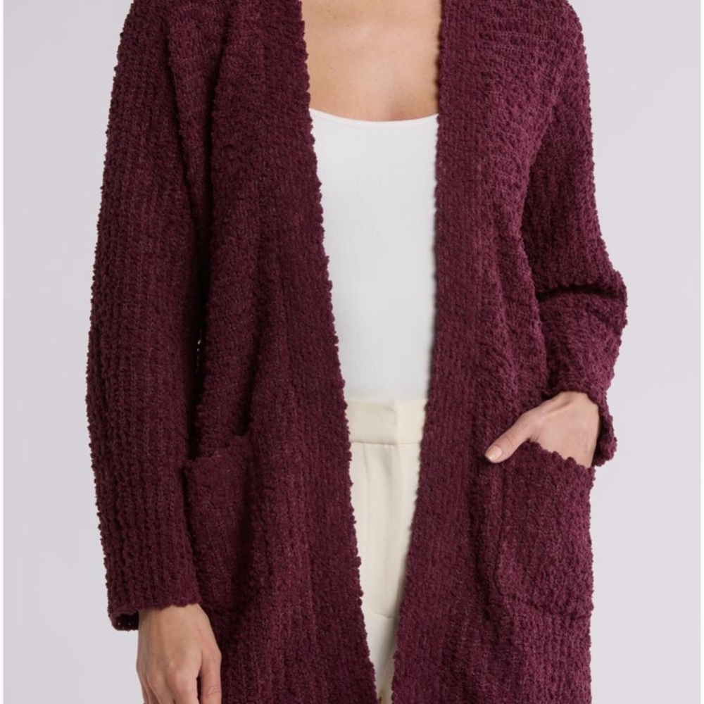 XL Bobeau Deep Burgundy Textured Cardigan